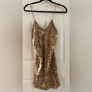 Victoria's Secret Vintage Brown & Gold Patterned Silk Chamise